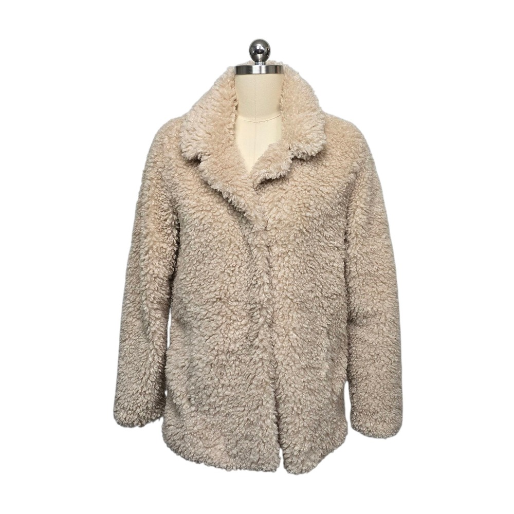 Abercrombie Kids Girls Teddy Bear Faux Fur Coat Beige Sherpa Collar Size 15 16‎